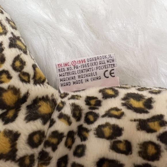 TY Pillow Pal SPECKLES Leopard Plush Green Bow1996 Cheetah Stuffed Animal 13" - Picture 6 of 9